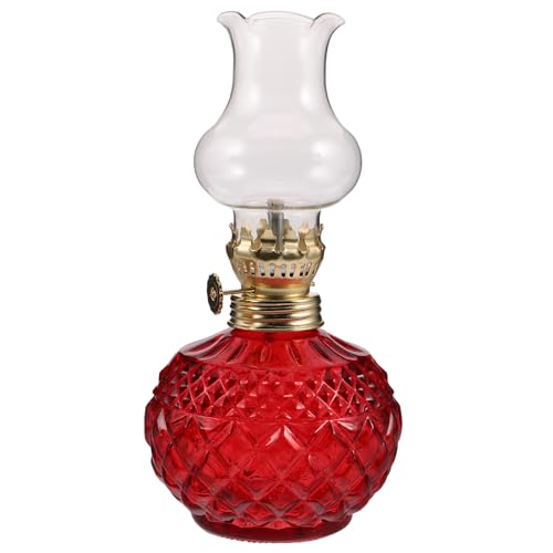 Beavorty Lámpara de Aceite Tradicional de Queroseno con Chimenea de Vidrio Roja, Luz Cálida para Sala de Estar y Dormitorio, Iluminación de Emergencia Vintage para Decoración Interior