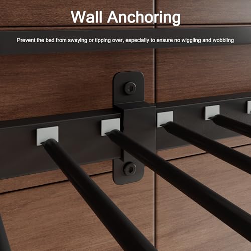 Einhomn Bunk Bed Twin Over Twin, Heavy Duty Metal Bed with Ladder and Full-Length Guardrail, Under-Bed Storage Space, No Box Spring Needed, Noise Free, Rustic Brown