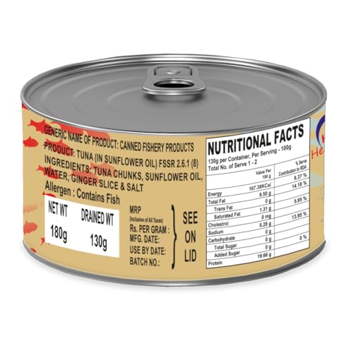Image of Oceans Secret Tuna Chunks in SunflowerOil with GingerSlice 180gm Pack of 24 Canned Tuna Fish | Balanced Nutrition, Zesty Ginger Flavor, in Sunflower Oil with Ginger Slice, Ready to Eat