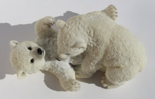 6.25 Inch Polar Bears Cubs Playing Decorative Statue Figurine, White #TOP4