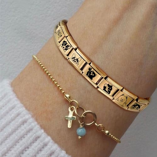 papasgix Italian Charms Gold Module für 9mm Italian Charm Bracelet DIY Katze Hund Italian Style Charms für Damen Abnehmbar Italienisches Charm Armband Mädchen Junge Geschenk Gold Border Collie