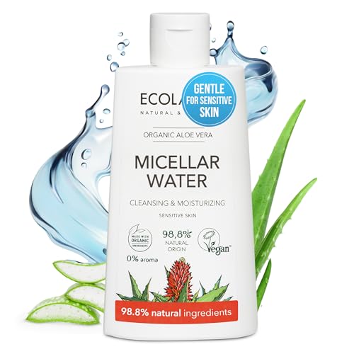 Micellar Water Cleansing & Moisturizing Organic Aloe Vera – 98.8% Natural, Vegan Facial Cleanser & Hydrating Makeup Remover for All Skin Types, Micellar Water Makeup Remover, 8.5 Fl Oz