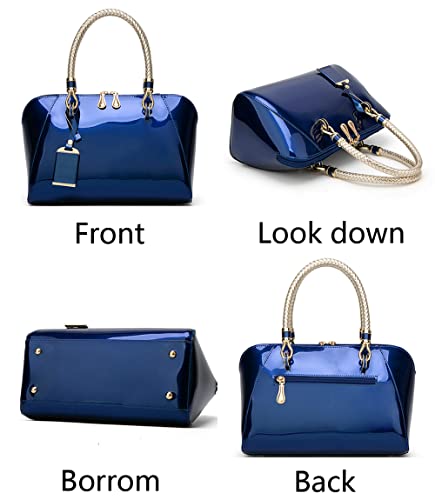 YAQUNICER Top-handle Handbags Purse Satchel for Women Patent PU Shoulder Crossbody Bag Medium Tote3
