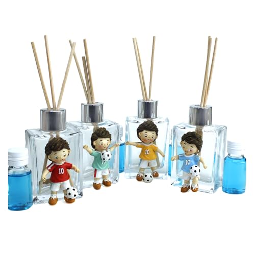 DLM-A454 Bomboniere 6 utili profumatori in Vetro e Resina con Calciatore per Comunione Cresima 18 compleanno Battesimo bimbo bimba Nascita Laurea cm 8x3,5x5 con 6 Profumi e 6 Scatole