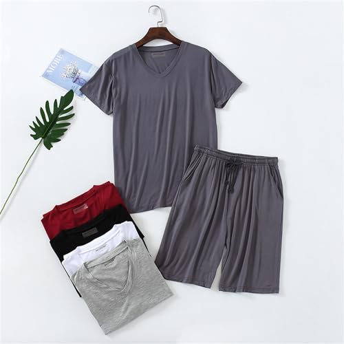 Generic Men's 2 Pieces Short Sets V-Neck Cotton Pajamas Set Short Sleeve Casual Sleepwear Summer Yoga Outfits4