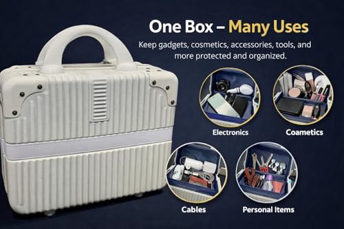 Image of Makeup Case Suitcase, Mini Bag, Mini Hard Shell Travel Luggage, Women Portable Water Proof Carrying Suitcase, Organizer, Small Hard Shell Cosmetic Lugge Bag, Water Proof (B - White)