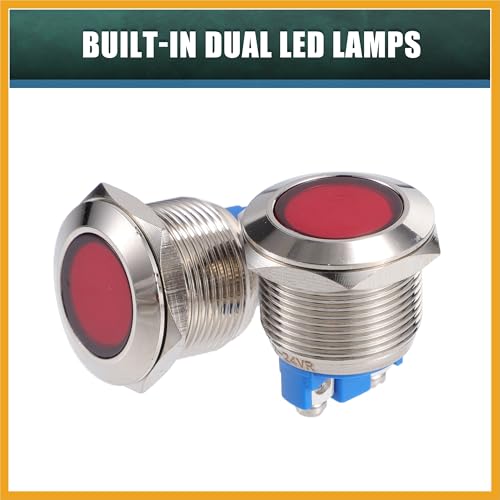 5 Pcs LED Luz Indicadora 19mm 12V Metal Impermeable Roja miniatura 5