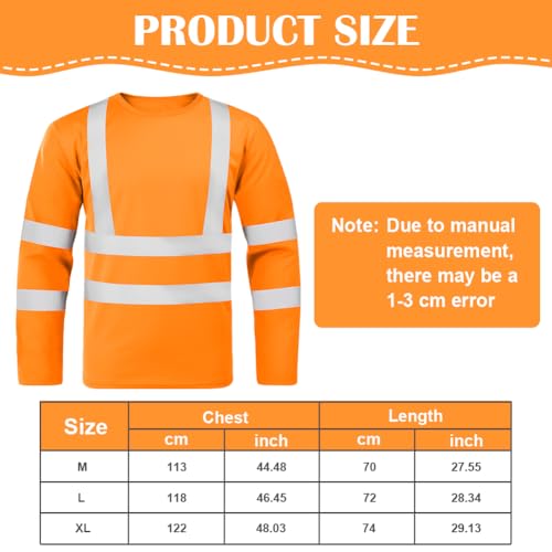 BSBUY Camisas de Seguridad Reflectante, Camisetas Reflectantes de Alta Visibilidad, Manga Larga, Cuello Caja Delgado, Ropa de Trabajo De Seguridad, para Hombres Mujer, XL