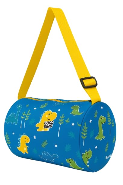 bagvilla Kids Dinosaur Print Duffle Bag, Turquoise Blue with Yellow Strap-picture-49