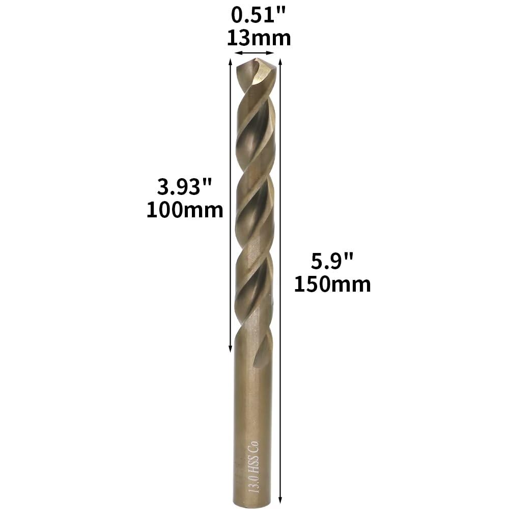 Set di Punteruoli per Trapano M35 al Cobalto, 13 mm, 5 pezzi, per Metalli Duri come Acciaio Inossidabile, Ghisa, Eccezionale Resistenza al Calore, Metrico 5% Cobalto M35, Grado HSS-CO, Design a Gambo