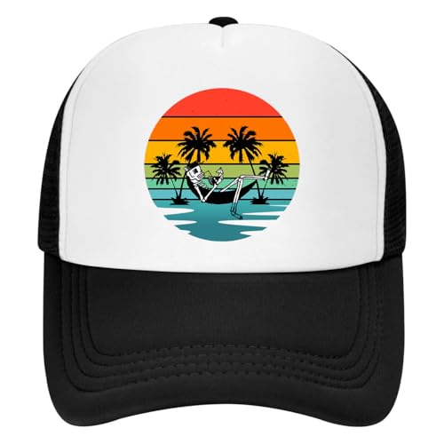 Tijeyi Gorra de béisbol de malla para mujer, sombrero de playa para puesta de sol para hombre, calavera de moda, negro, gorra de camionero, sombreros ligeros de gimnasio para hombres, gorra de 5