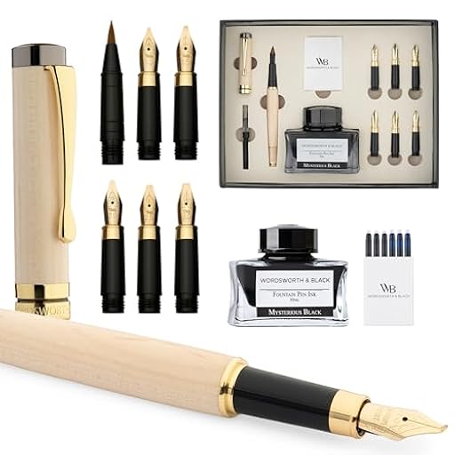 Wordsworth & Black Calligraphy Pen Gift Set, Incluye botella de tinta, 6 cartuchos de tinta, convertidor de recarga, 6 puntas de repuesto, bambú de lujo, bolígrafos de escritura [Madera de arce] | Ya disponible en tu tienda friki favorita! En mundofriki.es!