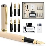 Wordsworth & Black Calligraphy Pen Gift Set, Incluye botella de tinta, 6 cartuchos de tinta, convertidor de recarga, 6 puntas de repuesto, bambú de lujo, bolígrafos de escritura [Madera de arce]