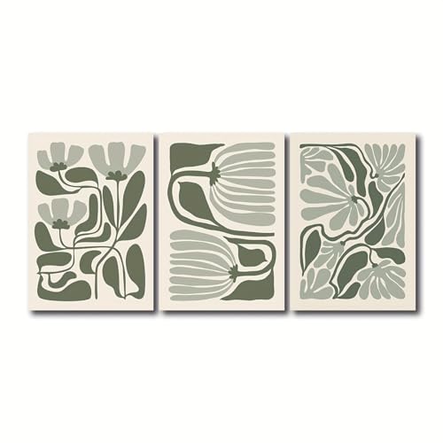 Tríptico de lienzo abstracto verde en formato 40 x 50 cm para salón moderno 4