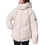 Damenjacke, Winter, verdickt, hoher Kragen, Kapuze, Daunenjacke, langärmelig, gesteppt, gepolstert, Thermo-Parka, Mäntel, weiß, M
