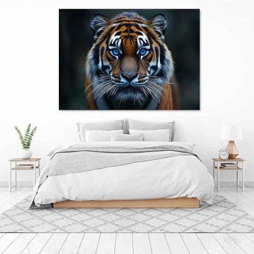 Toile tigre aux yeux bleus encadrée pour habiller un mur vide - 3