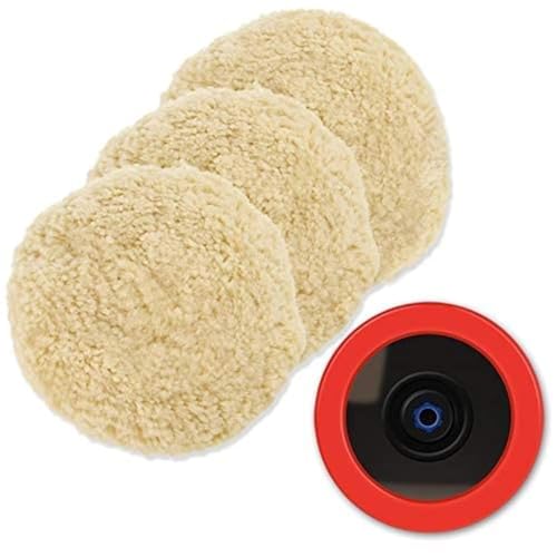 Wool Polishing Pads SPTA 6(150mm) 100% Natural Wool Buffing Pad with Hook & Loop Backing 4pcs Set Come with 5/8-11 Thread Backing Plate for Car Polishing Buffing and Cutting