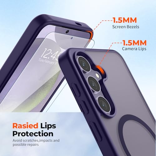Image of SUPFINE Magnetic for Samsung Galaxy S24 Plus Case / S25 Plus Case with Screen Protector, (Built-in Magnets) (Military Grade Drop Protection) Slim Translucent Shockproof Phone Case,Dark Purple