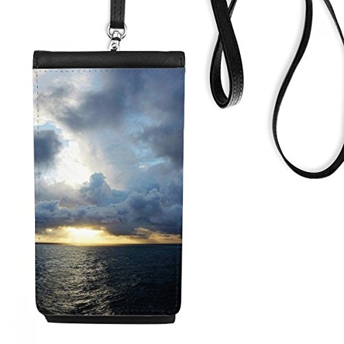 Bourse en cuir suspendu téléphone noir pour smartphone, porte-monnaie photo nature et ocean