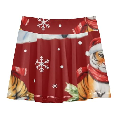 Cute Tiger Cubs Red Santa Hats Kids Tennis Skirts Cheer Athletic Shorts Girls Skorts Butterfly 4t