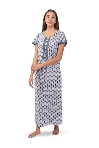 Image of NIHSAMAH Cotton Nighty for Women with Pocket, Premium Printed Long Nighty | Comfortable & Fancy Sleepwear /Nightwear