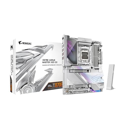 Image of GIGABYTE X870E AORUS Master X3D ICE AMD AM5 LGA 1718 ATX Motherboard, Supports AMD Ryzen 9000 /8000 /7000 Series Processors, DDR5, 18+2+2 Power Phase, 5X M.2, PCIe 5.0, WIFI7, 10GbE, 5-Year Warranty