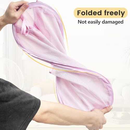 Image of HOUSE AGAIN 2Pack Strong Mesh Pop Up Laundry Hamper, 70L Collapsible Laundry Basket with Steel Frame, Double‑Stitched Handles & Side Pocket, Foldable Dirty Clothes Hamper for Dorm, Bedroom, Light Pink