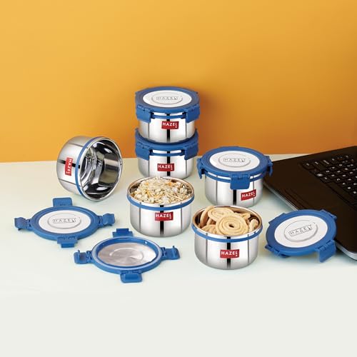 Image of HAZEL Stainless Steel Storage Containers for Kitchen, Air Tight, 525 Ml, Tiffin Box, Set of 6