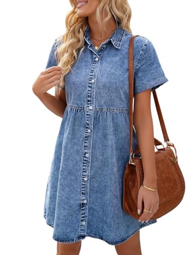 Vetinee Denim Dress Beach Dresses Sun Dresses for Women UK Reef Blue Size Medium Fits UK Size 12 - UK Size 14