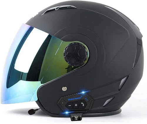 Caschi Jet Per Moto Bluetooth, Caschi Per Moto Con Lenti Anti-Appannamento Ad Alta Definizione, Certificazione DOT / ECE Con Funzione Di Risposta Automatica Per Metà Caschi Per Adulti (A, L)
