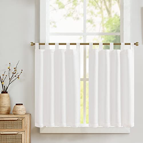 TOPICK Lot de 2 rideaux blancs semi-transparents avec passants pour cuisine - Pour salon - 70 x 60 cm - Blanc Cover