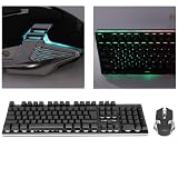 Bezprzewodowa Klawiatura i Mysz, Zestaw Myszy z Klawiaturą do Gier RGB, 104 Klawisze z Podświetleniem LED, ładowalna Klawiatura, Mysz 7D 3200 DPI, Odczucie Mechaniczne, dla Graczy na PC