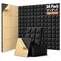 SODOCT 24 Pack Self-Adhesive Acoustic Foam Panels, 12 x 12 x 2 Inches Mushroom Shape, Sound Proofing Wall Panels, High Density Sound Absorbing Foam for Studio, Home Office, Recording (Black)