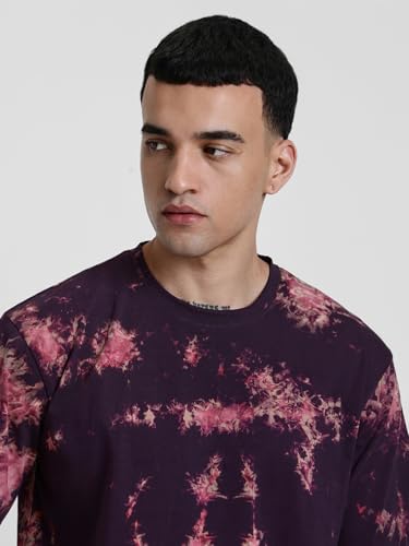 Image of Veirdo 100% Pure Cotton Round Neck Oversized Baggy Fit Drop Shoulder Cool & Cozy Tie & Dye Round Half Sleeve T-Shirt for Men (Sizes: S to 2XL)