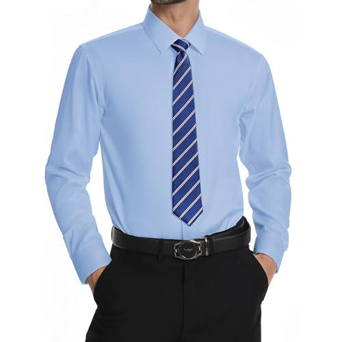 Mens Dress Shirts Long Sleeve Stretch Wrinkle Free Rgular Fit Formal Casual Wedding Prom Button Up Shirt