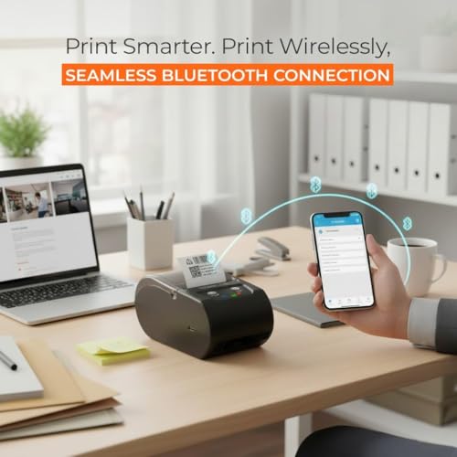 Image of SHREYANS POSIFLOW 58D 2-Inch (58mm) Portable Thermal Label & Receipt Printer | Bluetooth & USB | Inkless Barcode & Billing Printer for Retail, Pharmacy & Shop Use | Includes 500 Labels