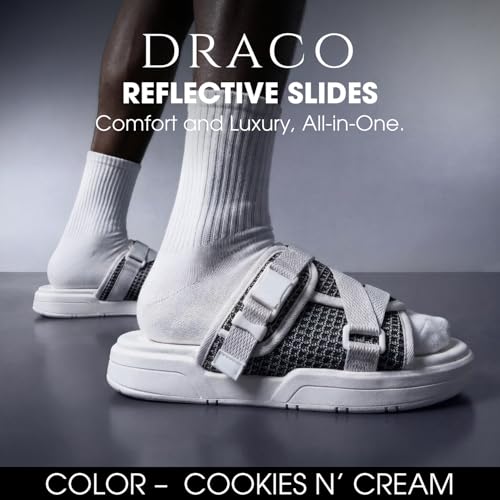 Image of Draco DracoSlides Reflective Slides for Men and Women, Wrapped in Reflective 3M with Adjustable Straps for Wide /Narrow Feet, Sandals with Arch Support & Slip Resistant, Men & Women Footwear, Black