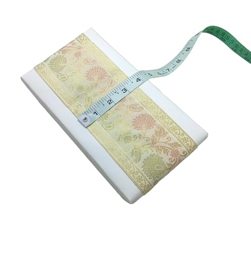 Image of Brocade Ethnic Work 9 Meter Laces and Borders Material for Dresses, Sarees, Lehenga, Suits, Blouses, Dupatta, chunri and Crafts (White)