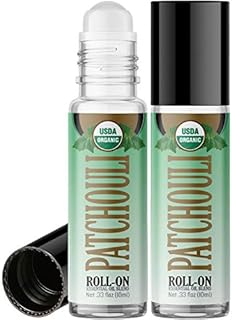 Organic Patchouli Roll On Essential Oil Rollerball (2 Pack - USDA Certified Organic) Pre-diluted with Glass Roller Ball for Aromatherapy, Kids, Children, Adults Topical Skin Application - 10ml Bottle