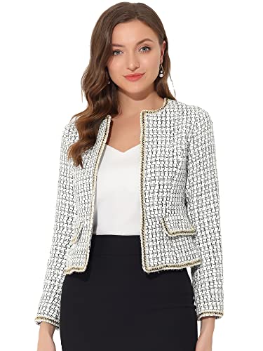 Allegra K Damen-Blazer im Karo-Tweed-Stil Anzug Blazer Langarm Offenes...