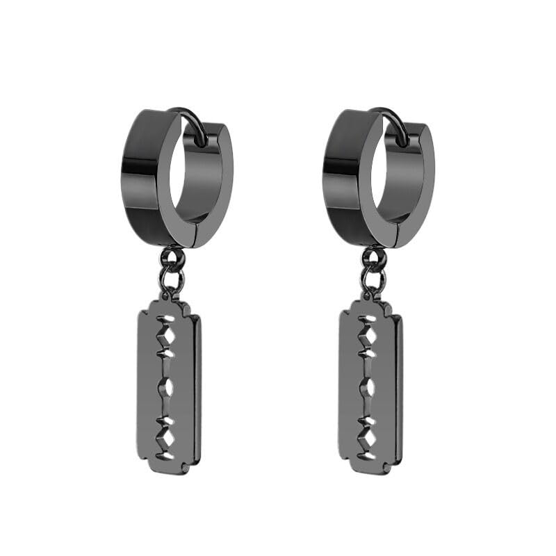 modeva "elevate your essence" Gothic Style Black Stainless Steel Razor Blade Dangle Hoop Earrings, Unisex Punk Fashion Jewelry-picture-31