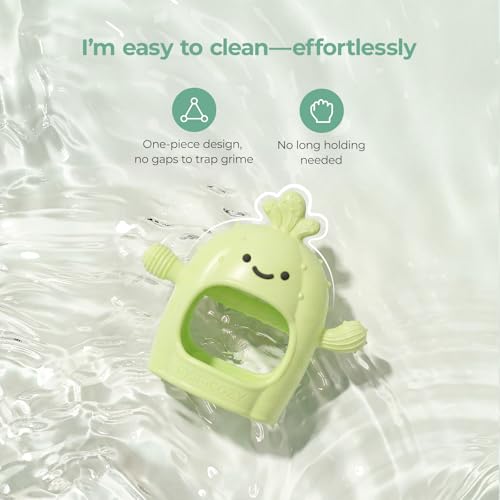 Image of Momcozy Baby Teething Toys, Food Grade Silicone Baby Teether,Teething Mitten for Babies 0-6 Months,Teethers for Babies 6-12 Months,Anti Drop Wrist Teether with Multiple Chew Points, Grass Green