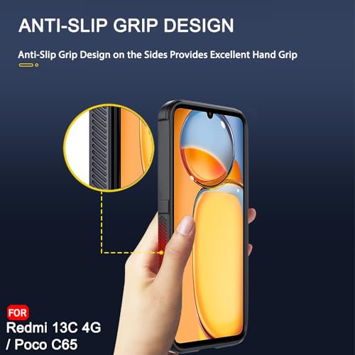 Image of TheGiftKart Liquid Silicon Back Cover Case for Mi Redmi 13C 4G / Poco C65 | Shockproof Military Grade Protection | Micro-Fibre Cloth On Inner Side | Anti-Slip Grip Redmi 13C / Poco C65 (TPU, Black)