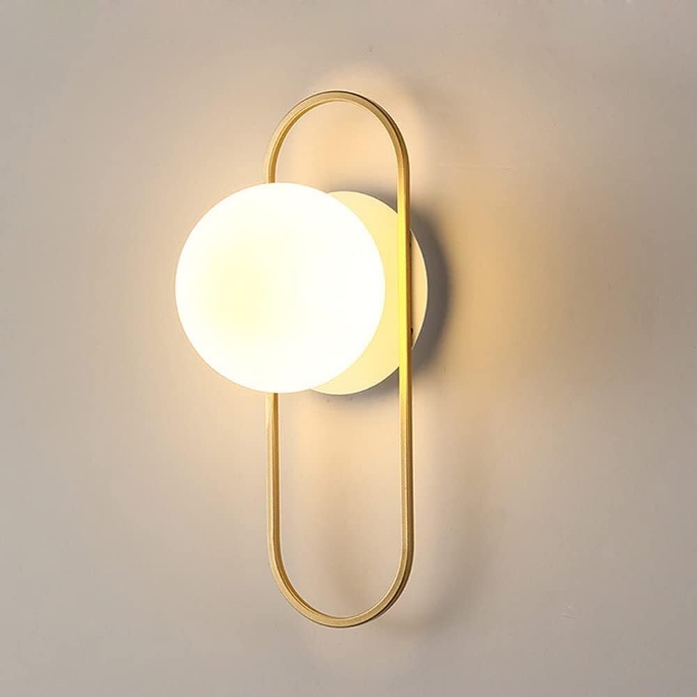 HUAYUSEDF Mid Century Modern Metal Wall Lamp - Milky Glass Sconce for Bedroom, Living Room, Study, Corridor, Entryway & Restaurant Stylish Indoor Lighting Fixture (A)(B)
