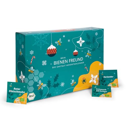 BIO Saatgut Adventskalender 'Bienen-Freund' - 24 Schachteln mit Blumen & Kräuter Samen, samenfest, personalisierbarer Garten-Kalender