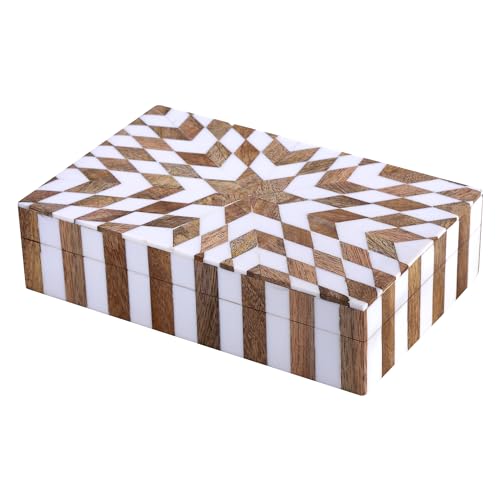 Image of Handicrafts Home Decorative Box for Living Room, Entryway or Bedroom - Farmhouse Memory Box, Jewelry, Gift Box - Trending Home Decor Accents 2024, Keepsake for Wedding Memories - Trance, 8x5x2 inch