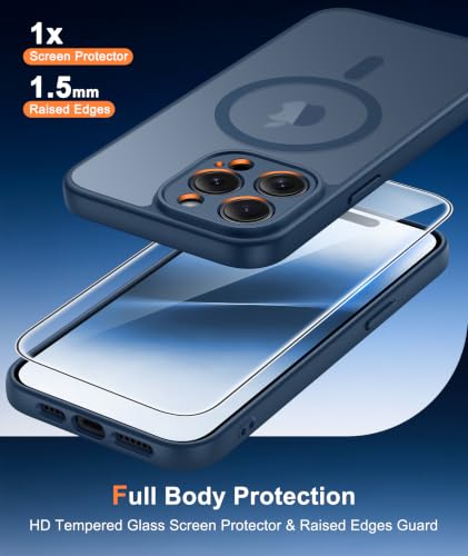 Image of FNTCASE for iPhone 14-Pro Case Blue: Translucent Compatible with MagSafe | With Screen Protector, Magnetic Camera Protection Slim Protective, 14FT Military Grade Drop Tested, Matte Shockproof Cover