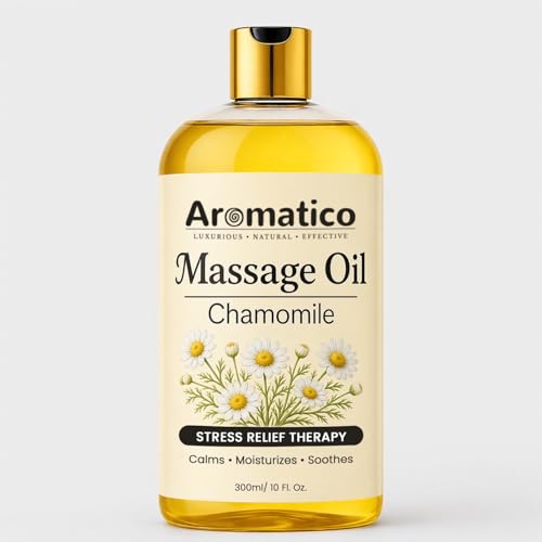 Image of AROMATICO Chamomile Massage Oil - Relaxing Aromatherapy Massage Oil with Almond & Jojoba for Stress Relief, Muscle Relaxing & Skin Nourishment | 300ml
