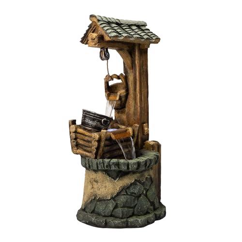Alpine Corporation TZL128 Outdoor Floor Tiered Rustic Soothing Water Well Garden Waterfall Fountain for Garden, 50', Brown