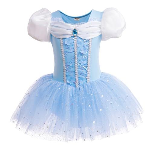 DYMCII Baby Girls Cinderella Princess Ballet Dress Leotards Skirted Tutu Kids Halloween Xmas Party Fancy Costume Blue